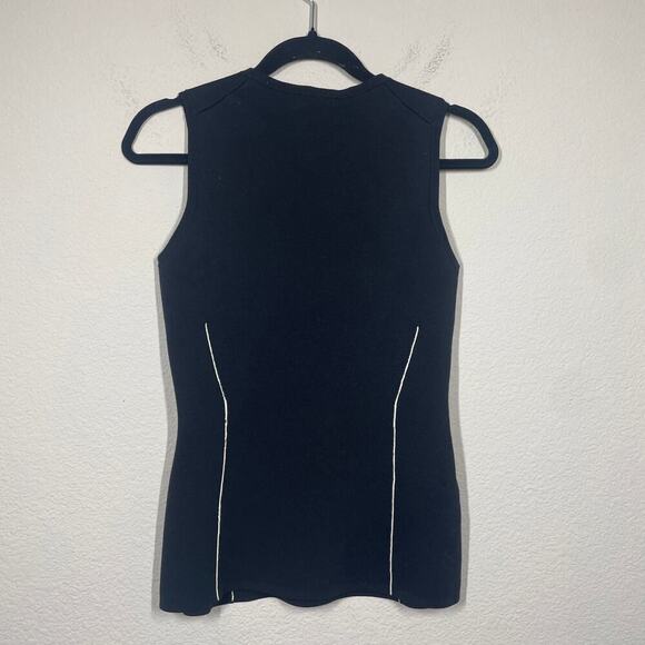 Theory Small Darted Top Crew Neck Peplum Top Black Wool Nylon Blend Sleeveless - Picture 5 of 7